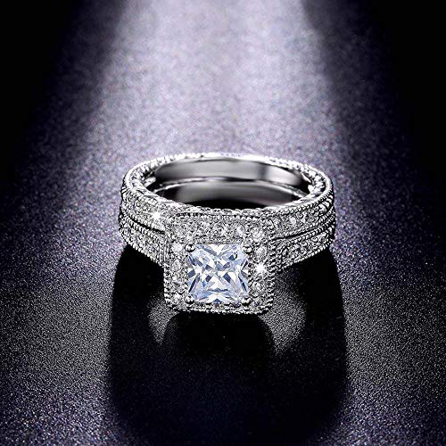 Square Cubic Zirconia Bridal Set Princess Cut CZ Jewelry Engagement Wedding Rings Set4