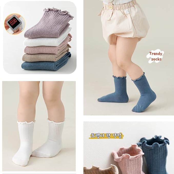 WKLOUYHE Baby Toddler Girls Ruffle Socks Girl's Frilly Dress Baby Summer And Winter Mesh Solid Crew Socks_Pack Of 05,3-6 Months(Multicolour) 3