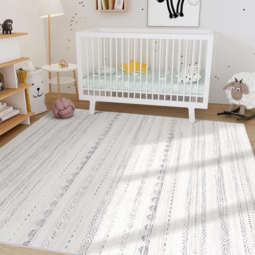 Nakagishi 7x9 Area Rug Living Room: Washable Boho Large Neutral Soft Farmhouse Modern Rugs Stain Resistant Moroccan Non-Slip Indoor Carpet for Bedroom Nursery Kids Playroom Office Dining Room- Gray