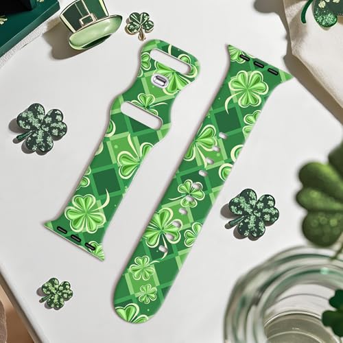 Image of Wipalor St Patricks Day Clover Band for Apple Watch Bands for Women 42mm 41mm 40mm 38mm, Cute Clover Holiday Lucky Shamrocks iWatch Bands Soft Silicone Sport iPhone Watch Series 11 10 9 SE 8 7 6 5 4 3
