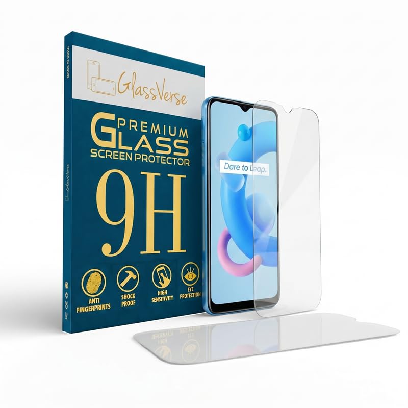 Image of GlassVerse PureView Tempered Glass for Realme C20 | Crystal Clear, 9H Hardness Screen Protector, Edge to Edge, Case Friendly, Hassle-less Installation Kit Included. (Pack of 2)