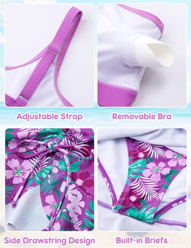 Image of DAXIANG Teens Girls Two Piece Swimsuit Modest Ruffle Skirt Bathing Suit Adjustable Straps Tankini Sets with Padded Size 7-16