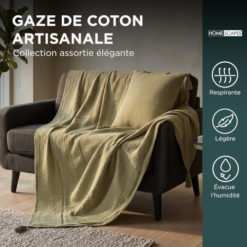 Couverture légère 100% coton haut de gamme en gaze gaufrée vert sauge - 4