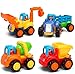 GoStock Auto Giocattoli Spingi e Vai in Auto Giocattoli di Veicoli di Costruzione Camion per Bambini Regalo per Bambino 1 2 3 Anni (Set di 4 elementi - Trattore, Bulldozer, Camion Betoniera, Dumper)