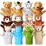Hand Puppets for Kids, 12 Pcs Animals Plush Puppets Set for Toddlers, Small Stuffed Animals Bulk Pretend Play Plush Toys, Show Theater Graduation Gifts Classroom Reward Carnival Prizes for Girls Boys