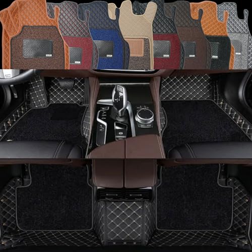 AutoClow Premium 7D Car Mat Full Set for Mahindra Scorpio-N (7-SEAT-(Model : 2022-2026) || Luxury Leather Dual-Stitch Full Set 7D Car Floor Mat || 100% Waterproof || Color : Black-Golden (Design-1)
