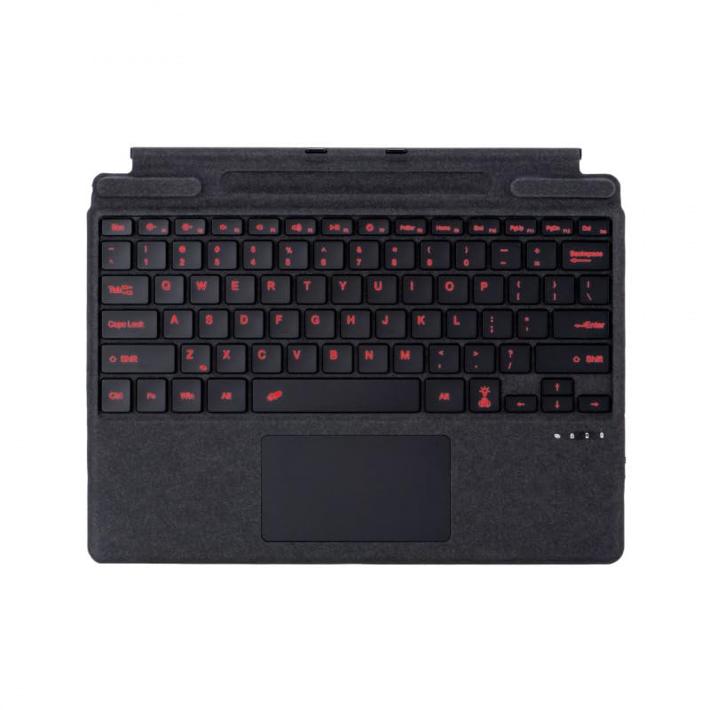 Fegishilly Arabic and English Keyboard for Microsoft Surface Pro 11/X/10/9/8, 7-color Keycap Alphabet Backlit Bluetooth Wireless Removable Keyboard with Magnetic Pen Slot (Black)