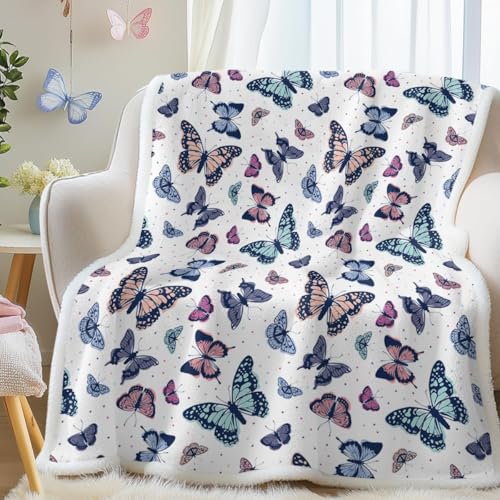 Image of SOULZZZ Garden Purple Butterfly Sherpa Throw Blanket Soft Blankets and Throws Lightweight Plush Butterflies Lovers Gifts for Women Kids Girls (Colorful Butterfly, 50X60 Inches)