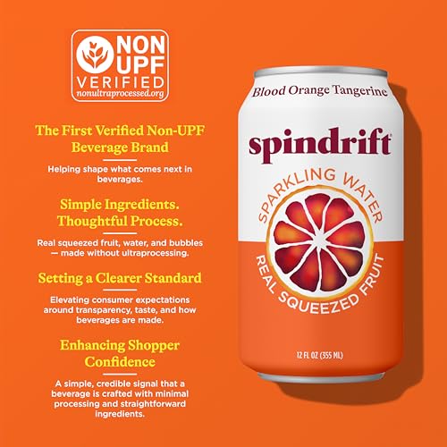 Image of Spindrift Sparkling Water, Blood Orange Tangerine Flavored, Made with Real Squeezed Fruit, 12 Fl Oz Cans, Pack of 24 (Only 12 Calories per Can)