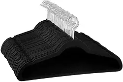 Kit com 10, 20, 30, 40, 50, 100 Unidades de Cabides de Veludo Adulto Slim Ultra fino Antiderrapante Roupas Gancho 360° Organizador Armário Closet Reforçado Multifuncional Não Escorrega (10, Preto)