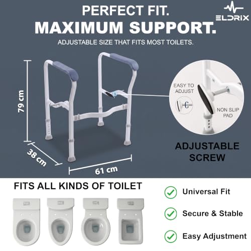 Image of Eldrix Senior Citizen Bathroom Support Frame | Toilet Support for Elderly People with Adjustable Height | Walker for Old People (White)