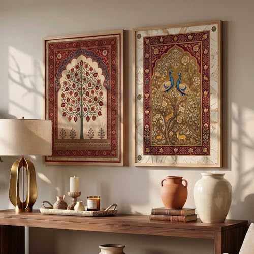 Image of kotart Madhubani Art Wall Painting Traditional Home Decoration With Frame For Living Room Bed Room Hotel Wall Decor Digital Reprint Set of 2 (19X25 INCH)