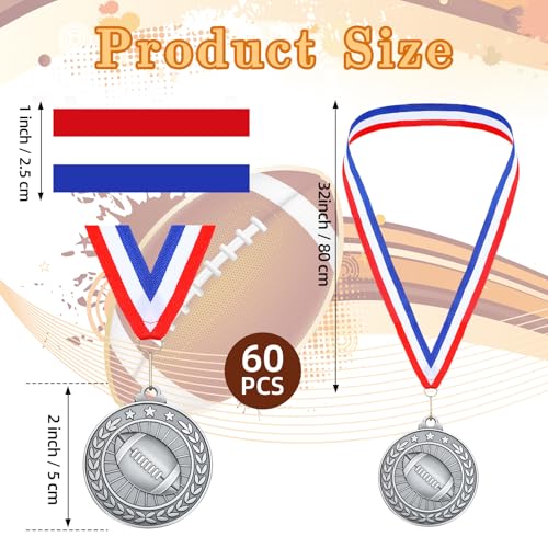 Image of Remuuly 60 Pcs Gold Award Medals 2 Inch Soccer Baseball Volleyball Football Cheer Trophy Medals Metal Awards Bulk with Neck Ribbons Trophy Prize Gifts for Sports Competitions