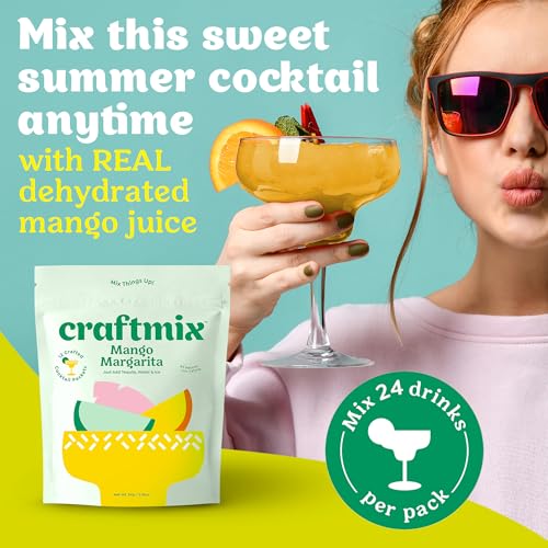 Image of Craftmix Mango Margarita Cocktail & Mocktail Drink Mixer, Pack of 24 | Skinny Mixes, Water Flavoring Packets, Made with Real Fruit, Vegan Low-Carb, Low-Sugar, Non-GMO, Dairy Free, Gluten Free