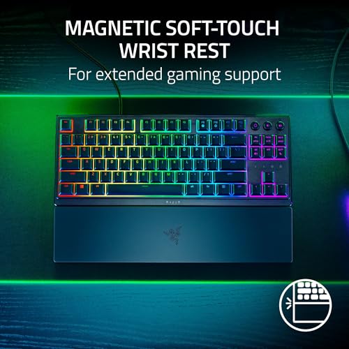 Razer Ornata V3 TKL Gaming Keyboard: Low Profile Keys - Mecha Membrane Switches - UV Coated Keycaps - Backlit Media Keys - 8 Zone RGB Lighting - Spill Resistant - Magnetic Wrist Wrest Snap Tap - Image 7