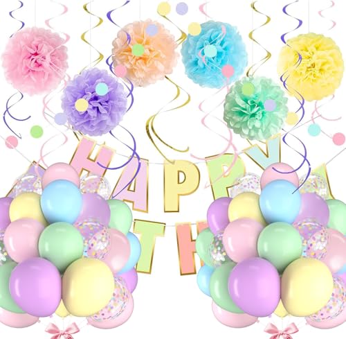 Luftballons Pastell, 62 Stück Helium Luftballon Pastellfarben mit Ballons Rosa Blau Lila Gelb Grün, 12 Zoll Bunte Latex Luftballons für Geburtstag Verlobung Hochzeit Babyparty Brautparty Feier Deko