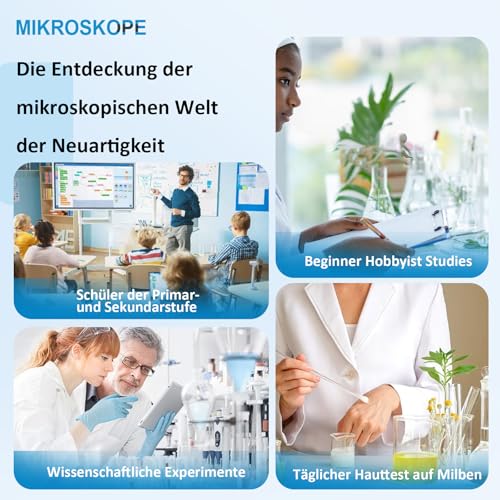 Mikroskop für Kinder, 40 x 2000 x Verbundmikroskop, Handyadapter mit Mikroskop, Gleitmikroskop-Set für Zuhause, Schule, Labor für Kinder, Studenten