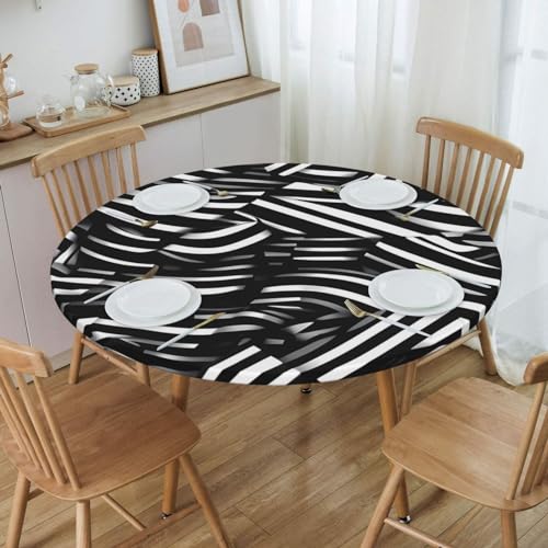 Nappe ronde imperméable élastique à rayures pour table 101-127 cm - 6