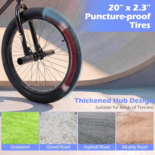 Image of Goplus Freestyle BMX Bike, 20 inch Trick Bicycle w / 360 Degree Steering, 4 Pegs, Adjustable Seat, U-Brake, Hi-Ten Steel Frame, Training Bike for Beginner Riders Teens Youth Boys Girls