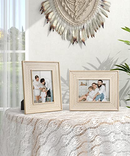 Afuly 5X7 Picture Frame Boho Picture Frames Shabby Chic Rustic Farmhouse Moroccan Photo Frame Home Decor, Father's Day Birthday Wedding Gift For Father Mom Grandma Family Or Friends, Set Of 2 #TOP4