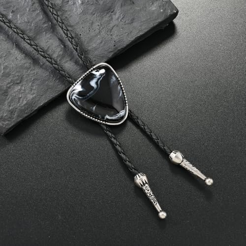 Image of Joxevyia Bolo Tie for Men Vintage Cow Skull Leather Rope Western Cowboy Necktie Vintage Bola Tie Gift for Him