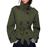 Women's Cropped Trench Coat Double Breasted Short Jacket High Collar Fall Winter Coats Trendy Outfit with Belt