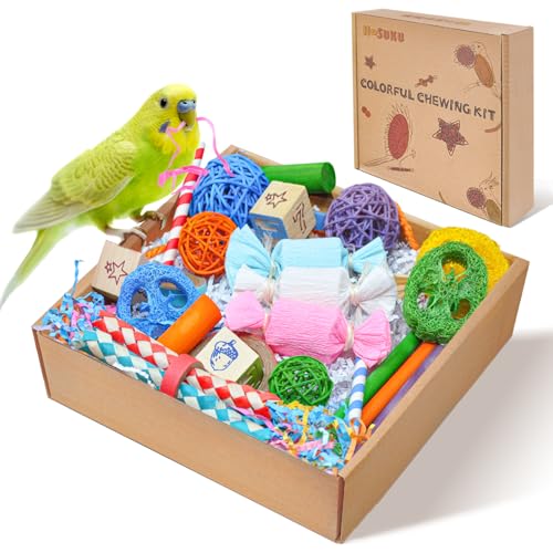HOSUKU Colorful Bird Foraging & Shredding Toys Box – Safe Bird Toys for Parakeets, Cockatiels, Conures & Small Birds, Perfect for Spring and Summer