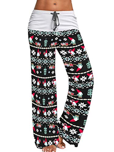 Image of iChunhua Women's Comfy Stretch Floral Print Drawstring Palazzo Wide Leg Lounge Pant