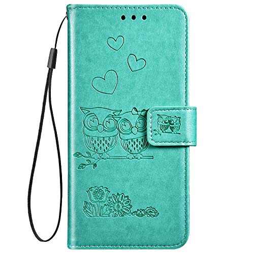 Robinsoni Case Compatible with Samsung Galaxy S8 Phone Case Wallet Galaxy S8 PU Leather Cover Shockproof Kickstand Case Flip Notebook Style Phone Cover Heavy Duty Case Hard Case Owl Printed Green