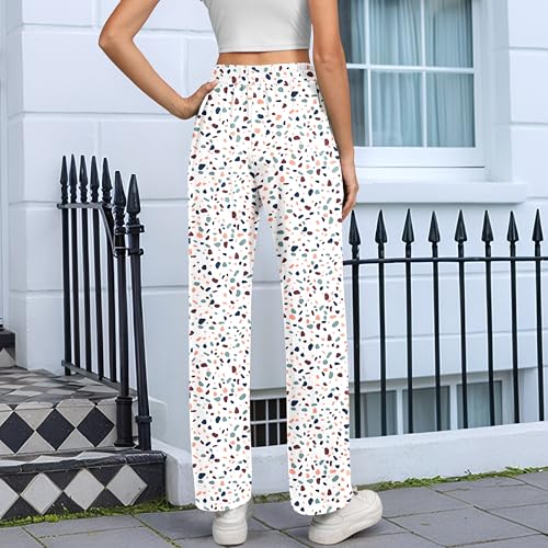 Womens Wide Leg Pants Elastic High Waist Loose Casual Trousers Fashion Pleated Pants with Pockets Floral4