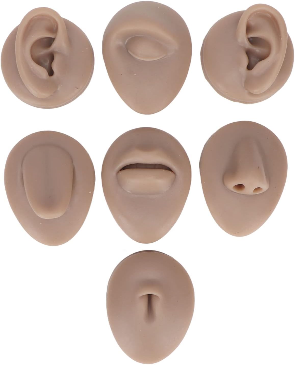 Soft Silicone Flexible Model Body Part Display Set Tongue Mouth Nose Eye Belly Button Ear Piercing Practice Display (Dark Skin Color)