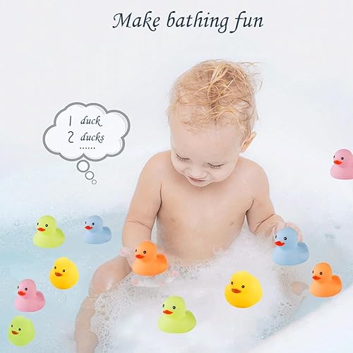 Miniatura 8 de 50 piezas de mini patos de goma multicolor para el baño del bebé, niños chillan y flotan pequeños patos de colores a granel para la ducha de los