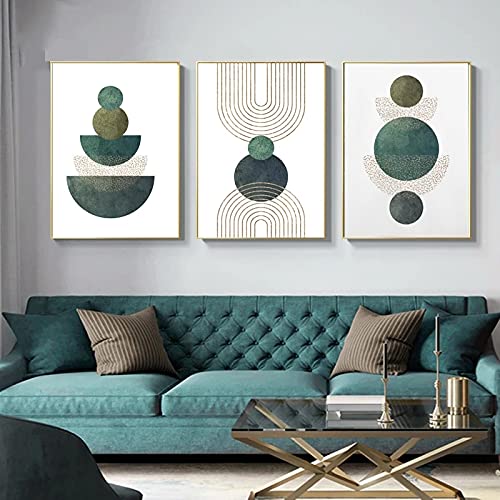 Toile nordique verte et cercles dorés : l'affiche BOHO idéale pour votre décoration de salon