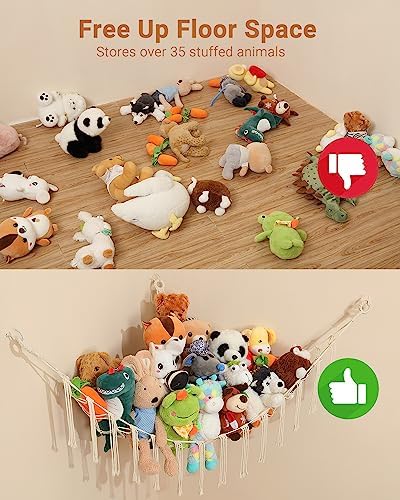 iKeelo 2 Pack Teddy Hammocks, Boho Toy Storage Hammock for Stuffed Animals, Nursery Hanging Organizer for Soft Toys and Teddy Bears