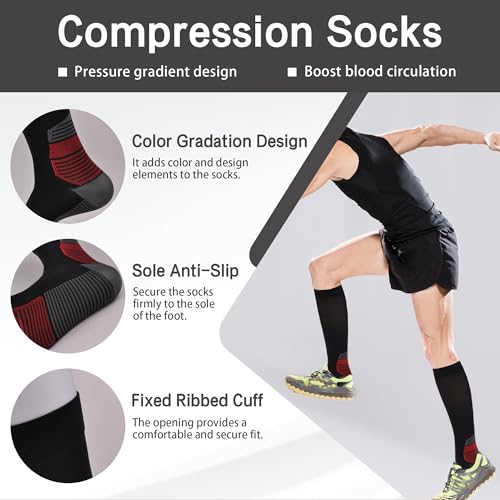 Image of BlackOak Knee High Compression Socks 15-20 mmHg - OTC Support Stockings for Women Men - Running, Travel & Cycling (S /M, L /XL)