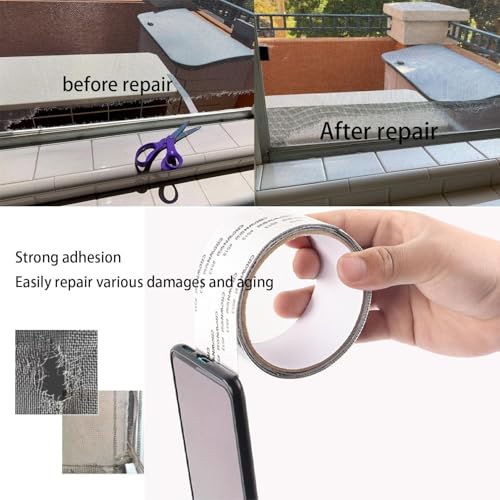 Image of VIVNITS Mosquito Net Repair Tape 2 In x 79 In (5CM x 200CM), Self Adhesive Window Screen Mesh Roll, Peel and Stick Patch for Torn Holes, Durable Fiberglass Insect Screen (Standard Roll)