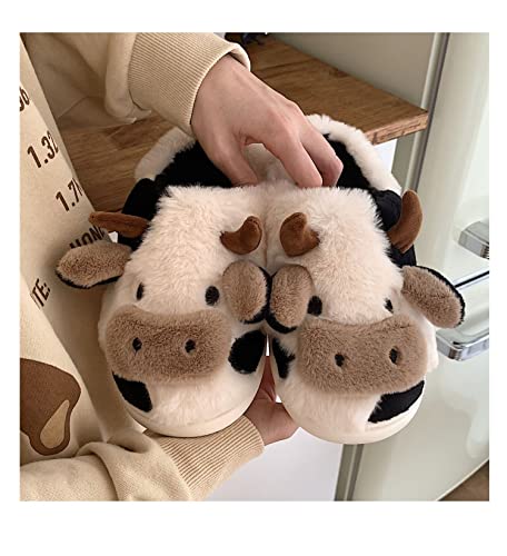 Cute Fuzzy Cow Slippers for Women - Winter Warm Cozy Animal Fluffy House Slippers2