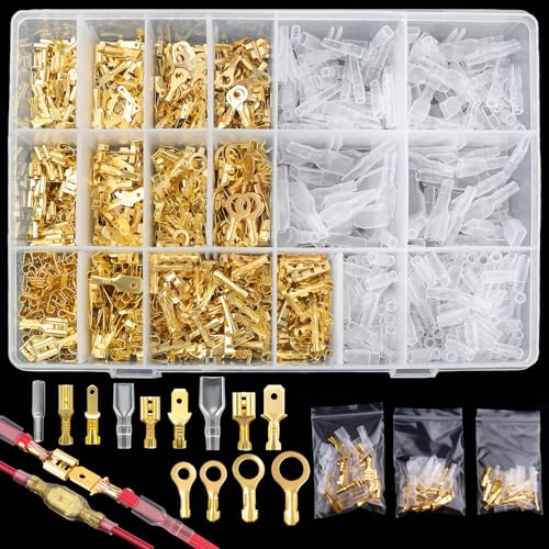 SneiDr 1135PCS Cosses Électriques à Sertir en Laiton 0.5-2.5mm² Connecteur Électrique Plate 2.8mm 4.8mm 6.3mm avec Cosses Anneau M3 M4 M5 M6 et Manchons...