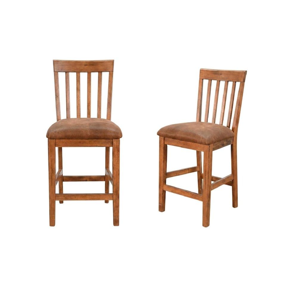Light Brown Slatback Barstool Set by Starlight Canyon Home – Solid Wood, Mindi, Sinkai, Brown, Pack of 2