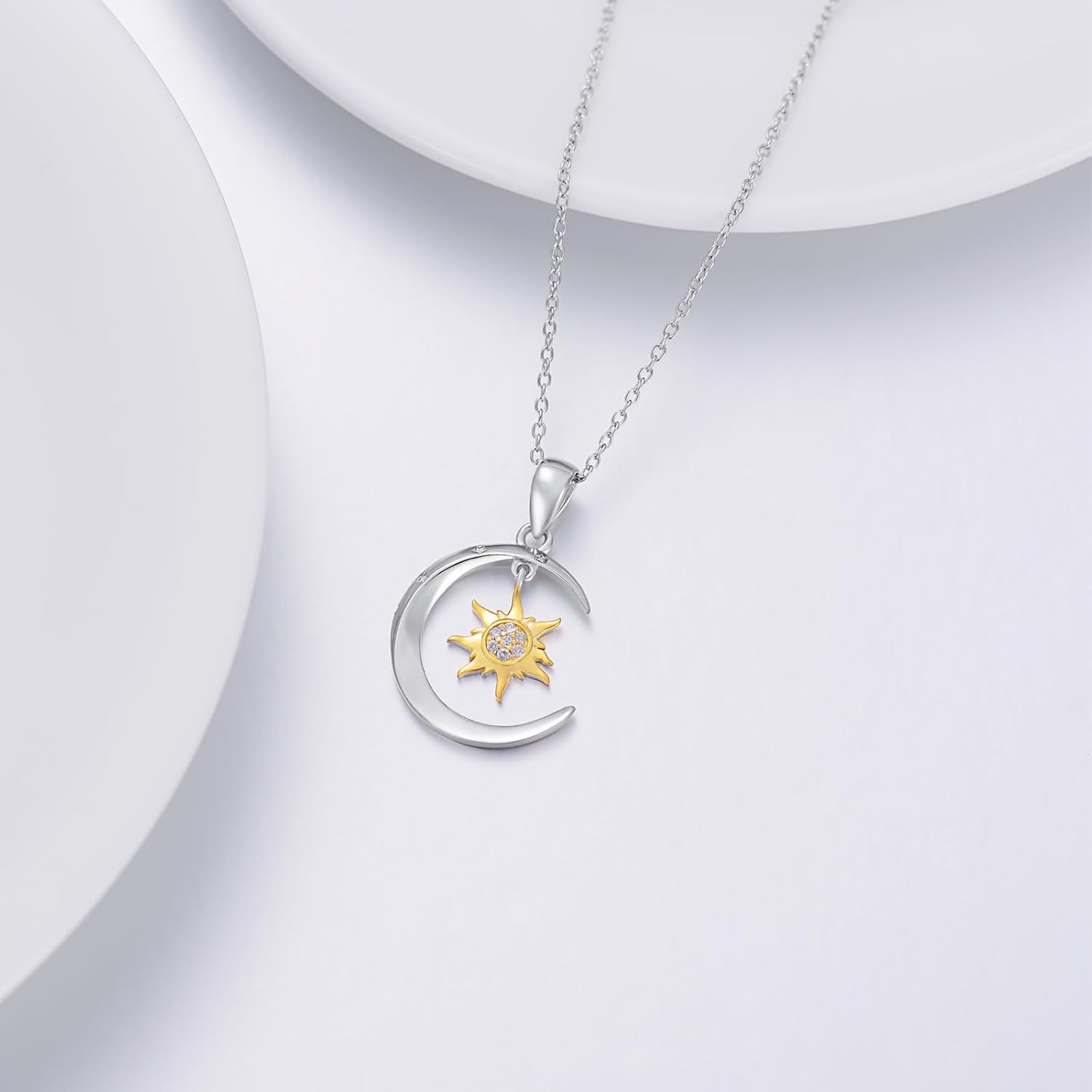 Diamond Sun and Moon Necklaces for Women 925 Sterling Silver Sun Pendant Necklace for Women Wife (0.028 ct t.w) - Image 3