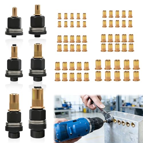 Set di dadi rivetti in diverse dimensioni: questo set di pinze per rivetti è ideale per il collegamento di lamiere e tubi e comprende sei misure comuni: M3, M4, M5, M6, M8 e M10. I dadi a pressione sono la soluzione perfetta per rivetti manuali professionali in diversi campi di applicazione.