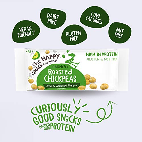 The Happy Snack Company Roasted Chickpeas, Lime & Cracked Pepper Flavour Healthy Snacks, Plant Protein, Gluten Free Tasty Snacks, Vegan, 110 Calories, 25g Portion, Pack of 20