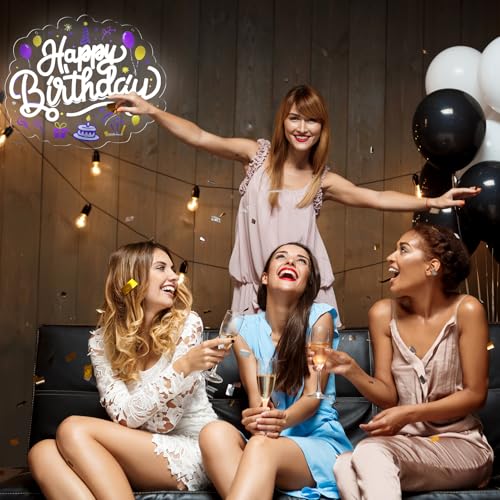 Image of Happy Birthday Neon Sign LED Happy Birthday Light Up Sign Wall Decor for Birthday Party Backdrop Cake Tables Room Gift Art for Boys Girls-14.57 x 12.2 IN-Dimmable USB Powered-Acrylic
