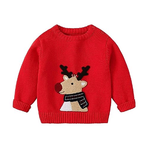 Quenny Children's Christmas Sweater Cartoon Elk Boys and Girls Sweater Fashion Warm Thickened Loose