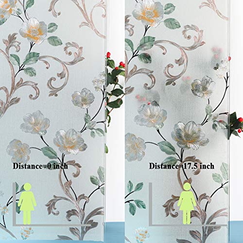 No Glue Window Films Elegant Flower,Static Cling Glass Door Film,Frosted Privacy Glass Clings Etched Glass,Anti-Uv,Heat Control For Home And Office Decoration, 17.5In. By 78.7In. #TOP4