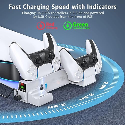 Image of New World for PS5 Horizontal Stand with 3-Level Cooling Fan and PS5 Controller Charger for PS5 Console, PS5 Cooling Station with PS5 Charging Station, Stand Horizontal for PS5 Accessories