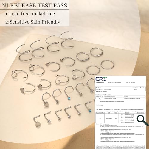 FINREZIO 34pcs 22G Nose Rings - Hoop Studs, L-Shaped Screw Studs, Hypoallergenic Surgical Steel Nose Piercing Jewelry for Women & Men4