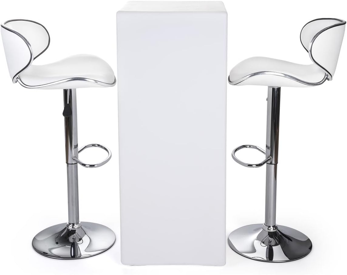 Displays2go Illuminated LED Pub Table Set, 16 Color Options, 2 White Leatherette Stools (FDLEDSET4)