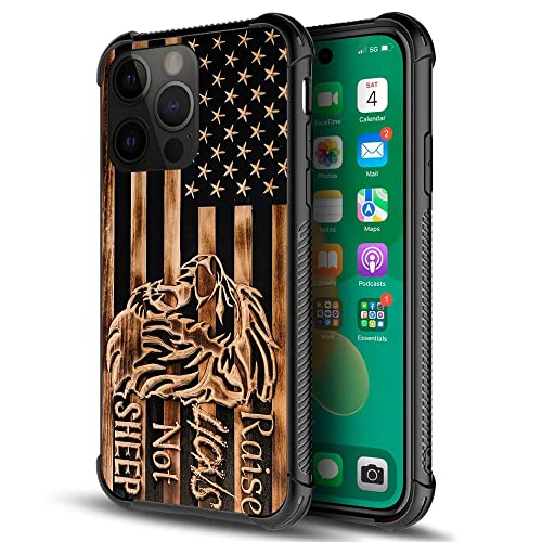 Tnxee Compatible With Case For Iphone 14 Pro, Raise Lion Not Sheep Wooden American Flag Pattern Design Iphone 14 Pro Cases For Men Women, Shockproof Anti-Scratch Case For Apple #TOP1