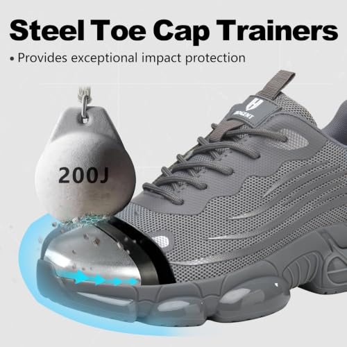 Image of Hogent Steel Toe Shoes for Men Women, Ultra Lightweight Premium Comfortable Work Sneakers, Puncture Proof Air Cushioned All‑Day Wear Safety Toe Shoes for Industrial Construction Warehouse Factory Work